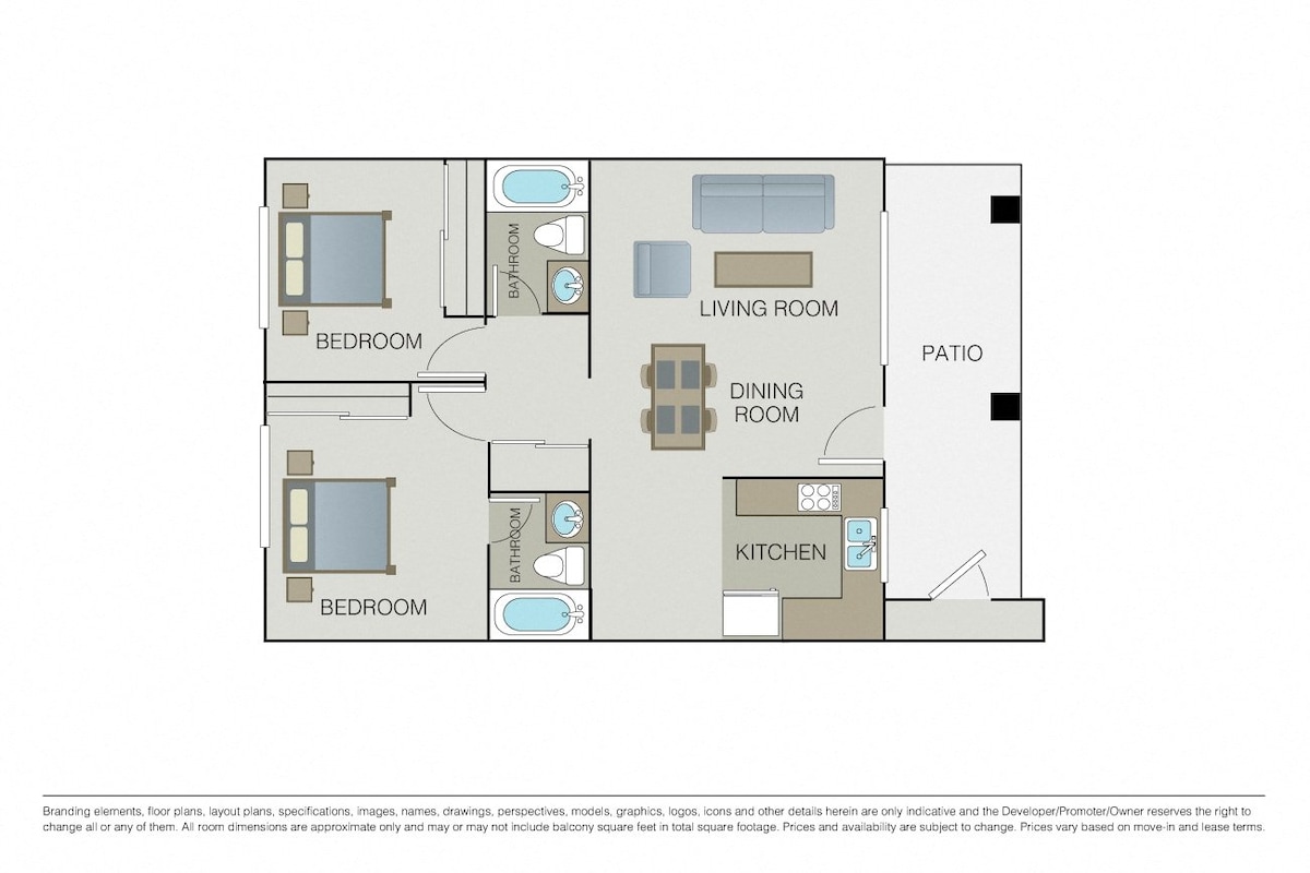 Floorplan diagram for Plan 2C, showing 2 bedroom