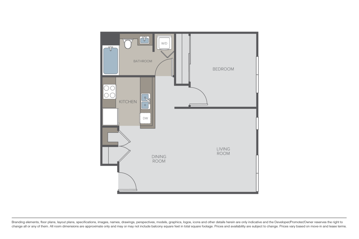 Floorplan diagram for Plan A0 - 1 Bed / 1 Bath, showing 1 bedroom