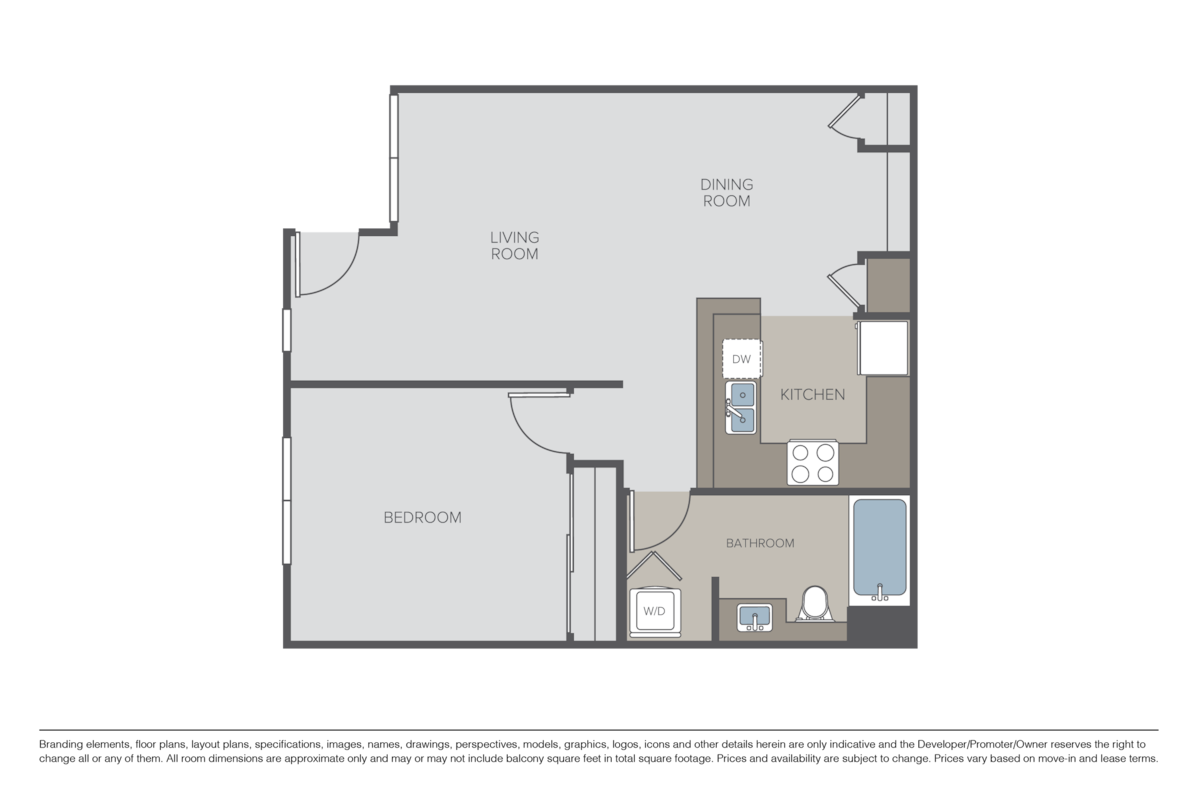 Floorplan diagram for Plan A2 - 1 Bed / 1 Bath, showing 1 bedroom