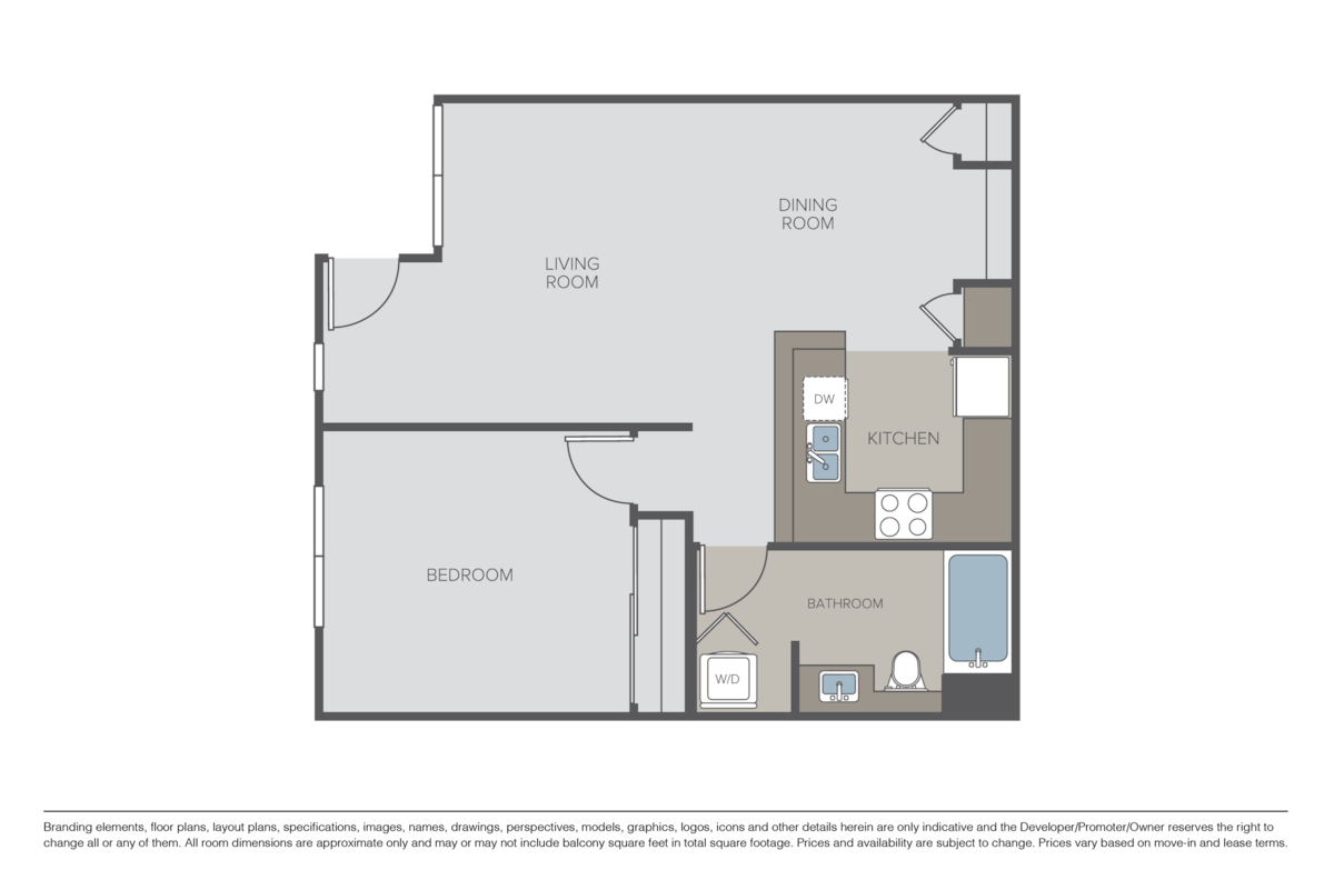 Floorplan diagram for 1 Bed 1 Bath - A2, showing 1 bedroom