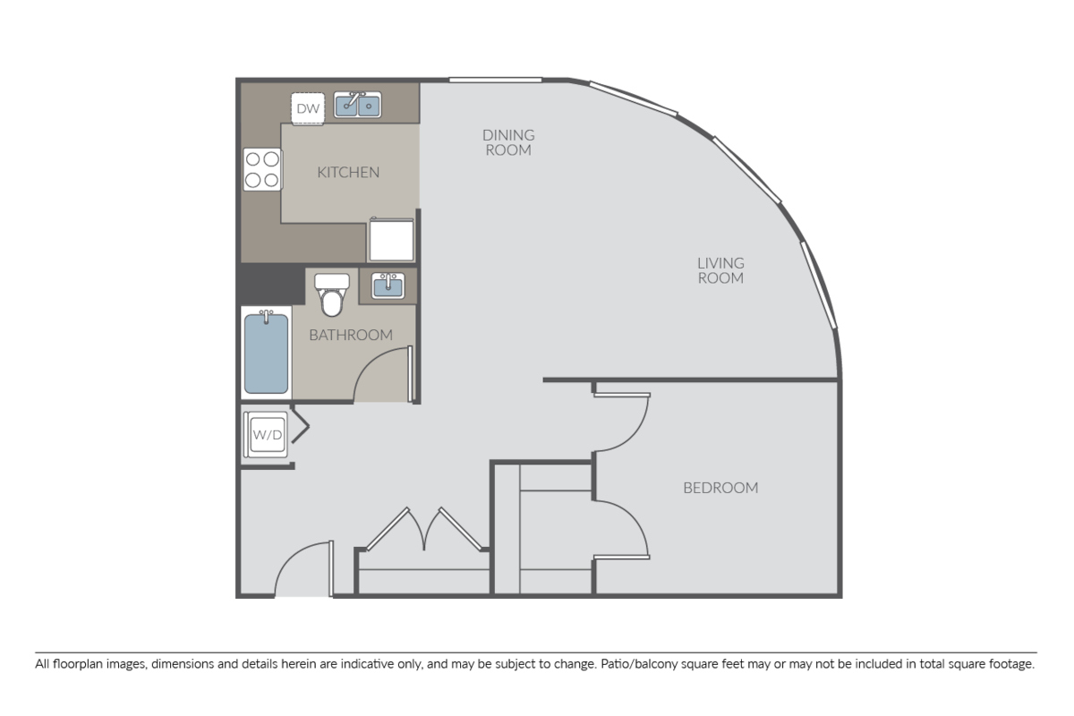 Floorplan diagram for 1 Bed 1 Bath - A3, showing 1 bedroom