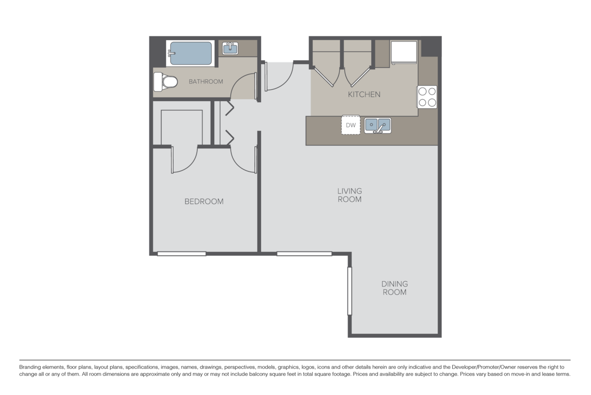 Floorplan diagram for Plan A4 - 1 Bed / 1 Bath, showing 1 bedroom