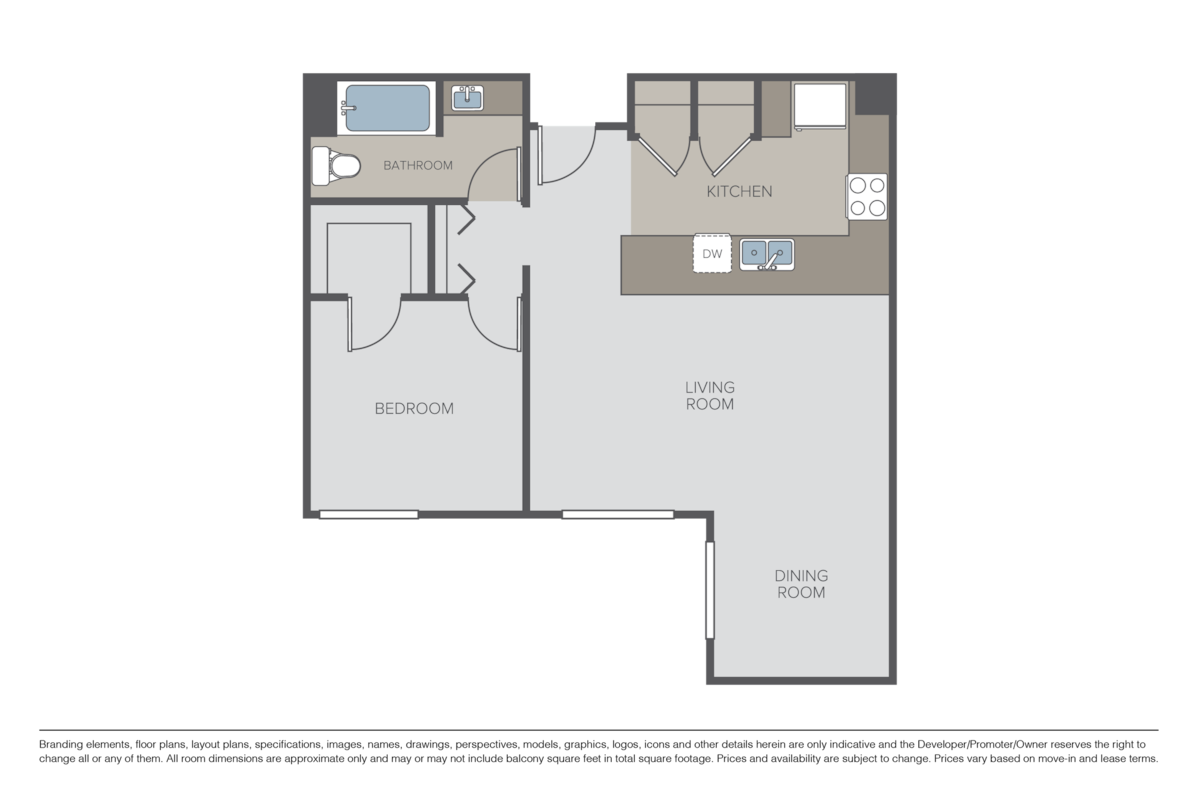 Floorplan diagram for 1 Bed 1 Bath - A4, showing 1 bedroom