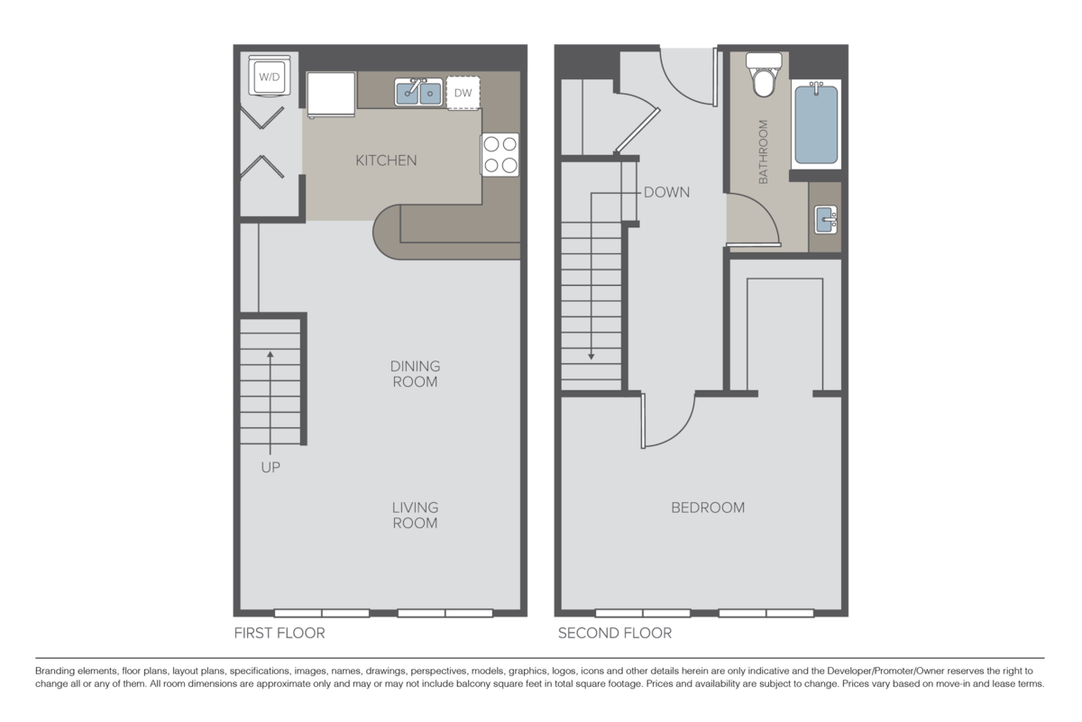 Floorplan diagram for Plan AT1 - 1 Bed / 1 Bath Townhome, showing 1 bedroom