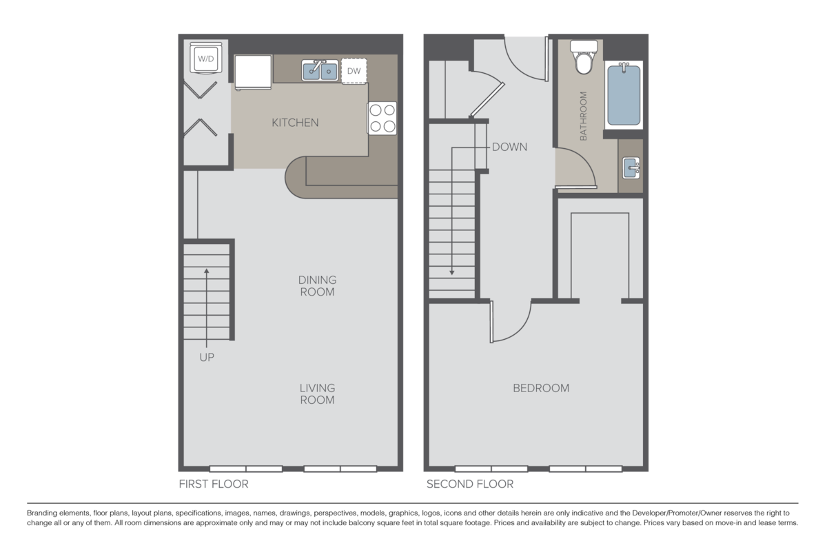 Floorplan diagram for 1 Bed 1 Bath - Townhome AT1, showing 1 bedroom