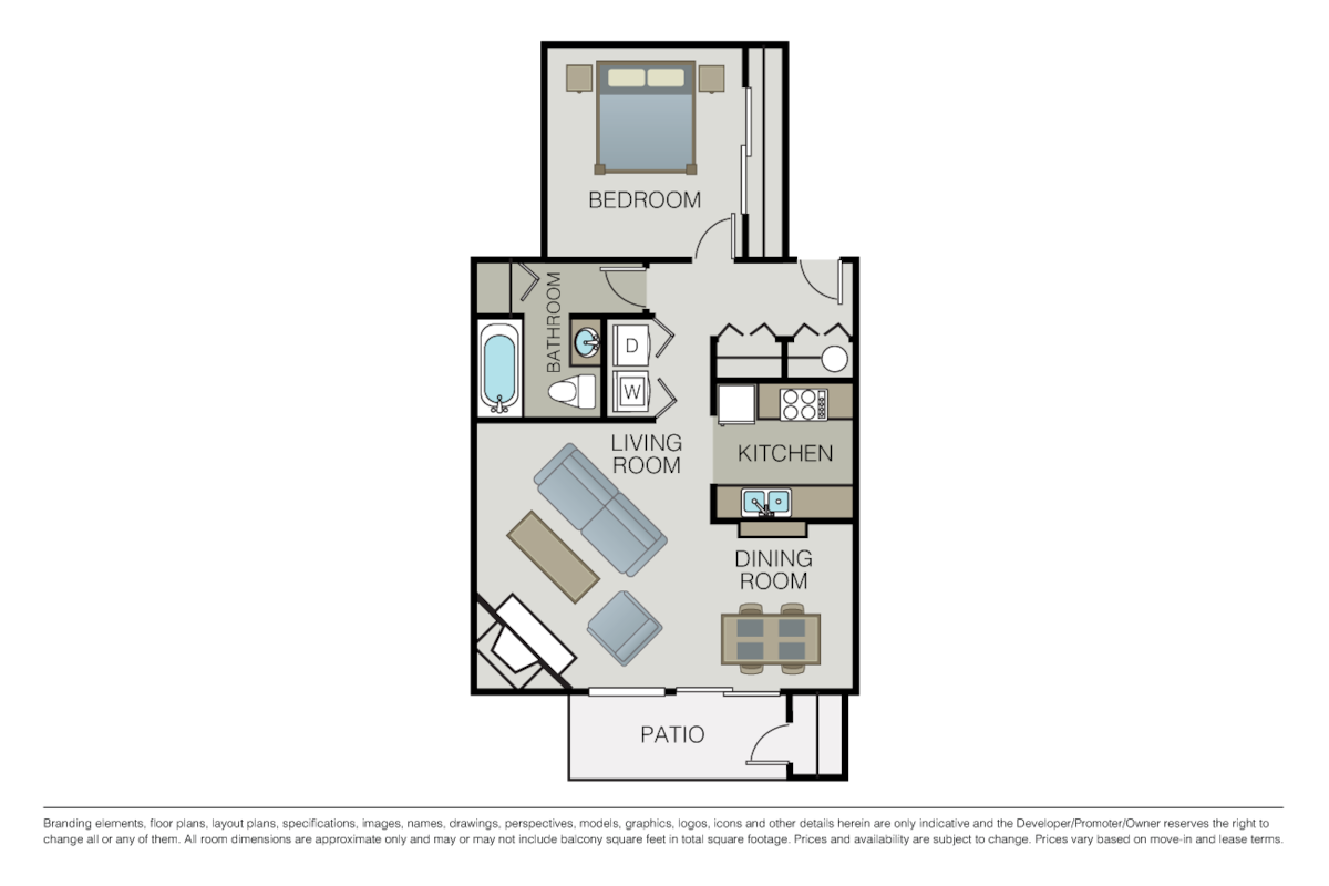 Floorplan diagram for 1 Bed 1 Bath, showing 1 bedroom