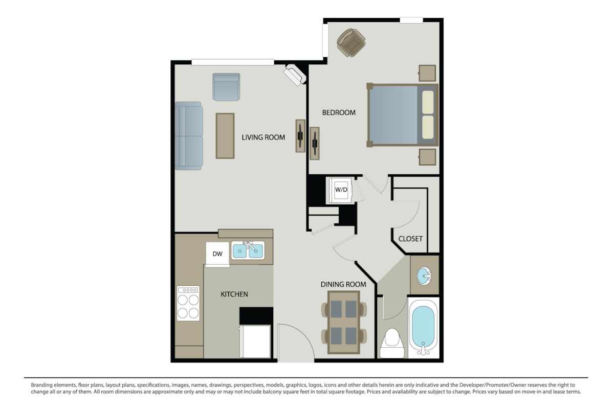 Floorplan diagram for Beverly, showing 1 bedroom