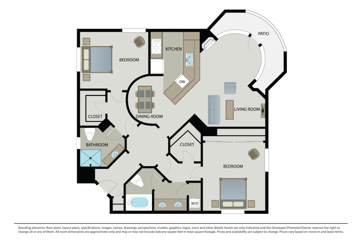 Floorplan diagram for Sunset, showing 2 bedroom