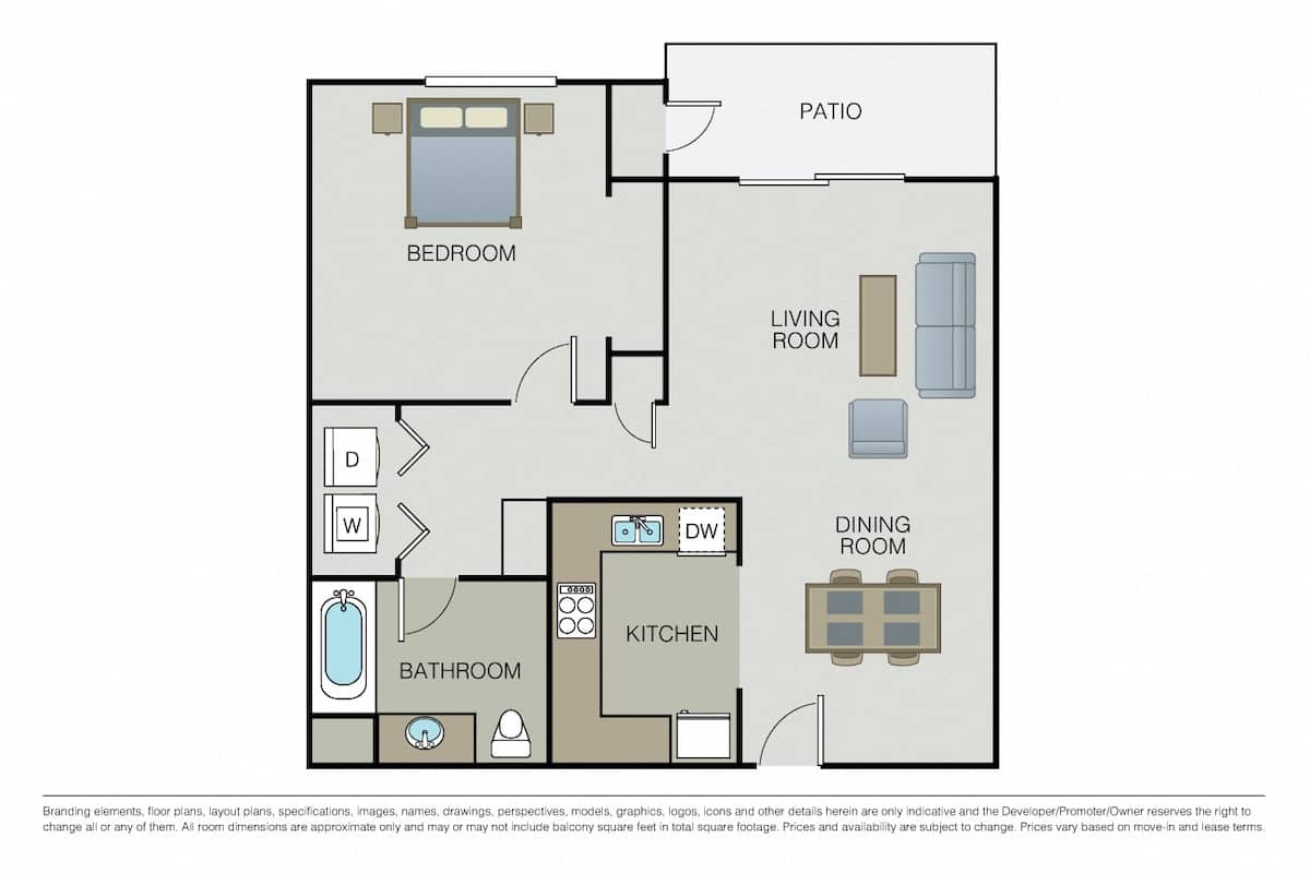 Floorplan diagram for Bella Fiore, showing 1 bedroom