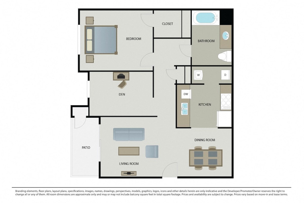 Floorplan diagram for Bella Cielo + Den, showing 1 bedroom