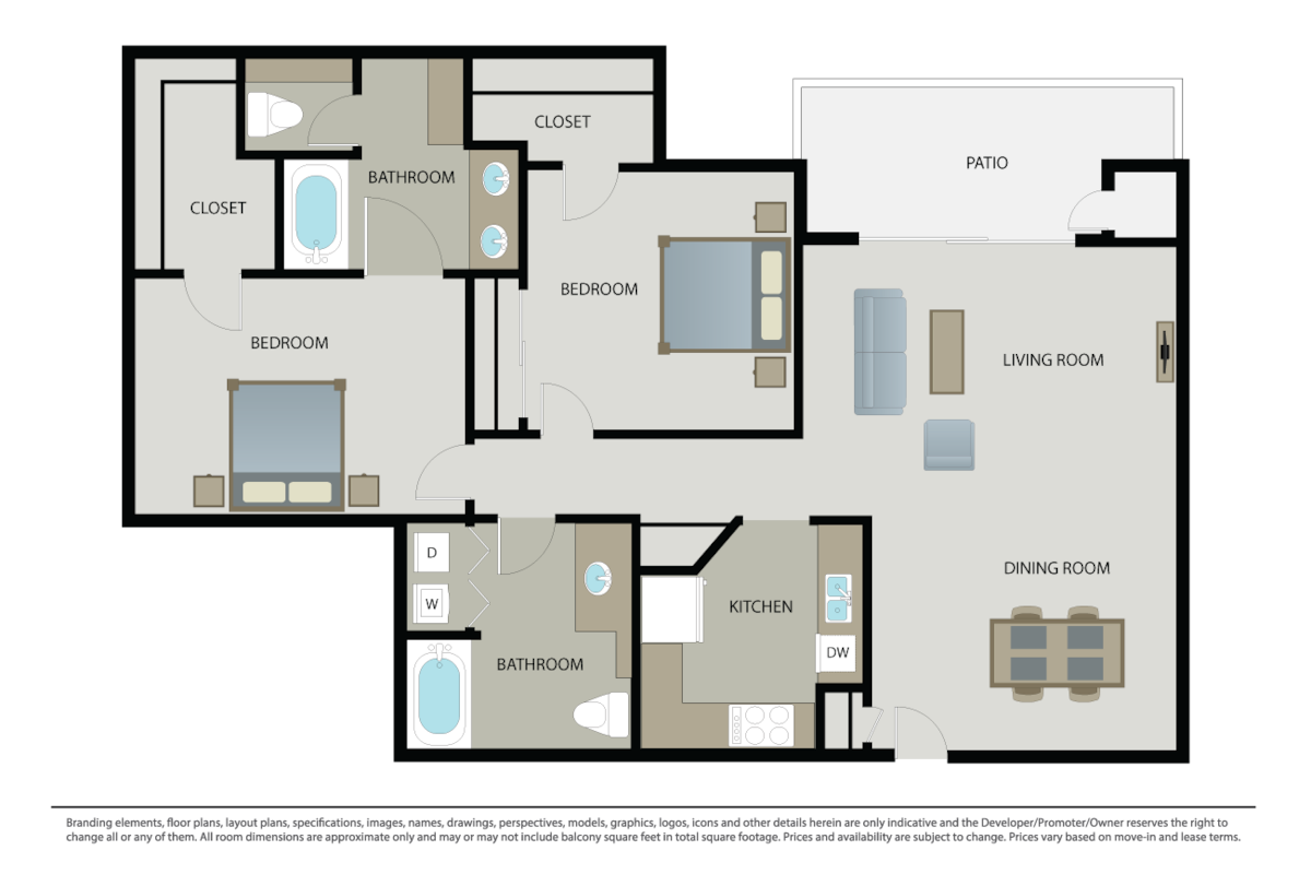 Floorplan diagram for Bella Luna, showing 2 bedroom