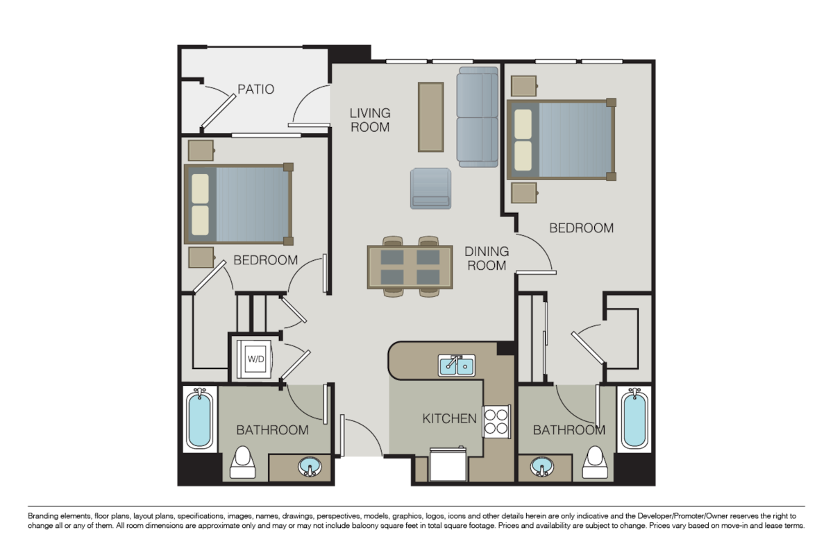 Floorplan diagram for Plan 2C, showing 2 bedroom
