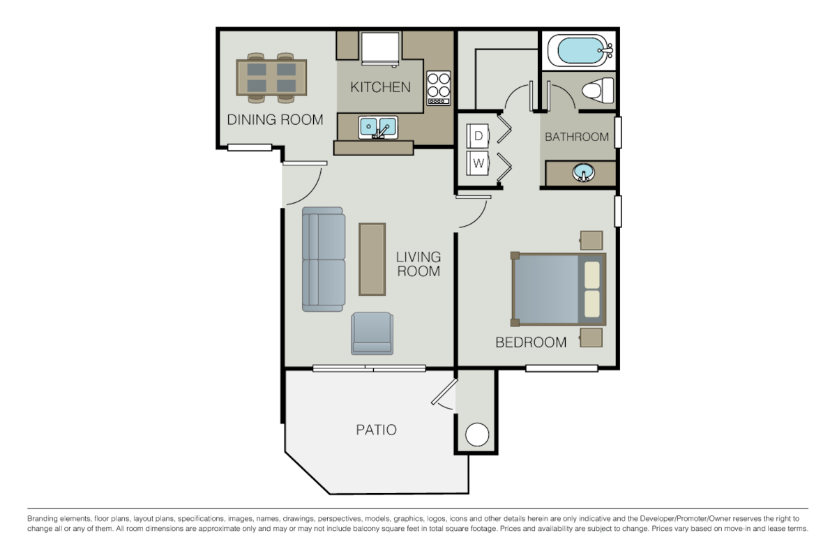 Floorplan diagram for 1 Bed 1 Bath, showing 1 bedroom
