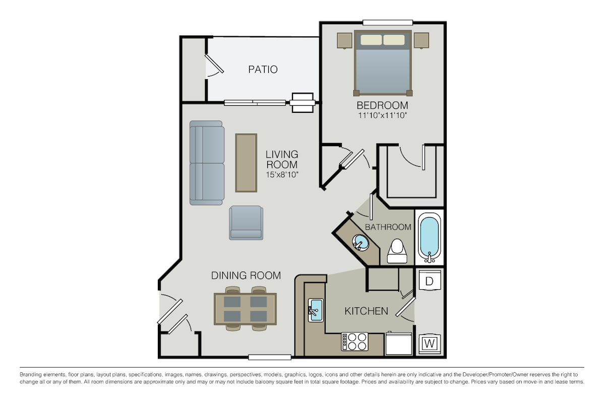 Floorplan diagram for The Atherton, showing 1 bedroom