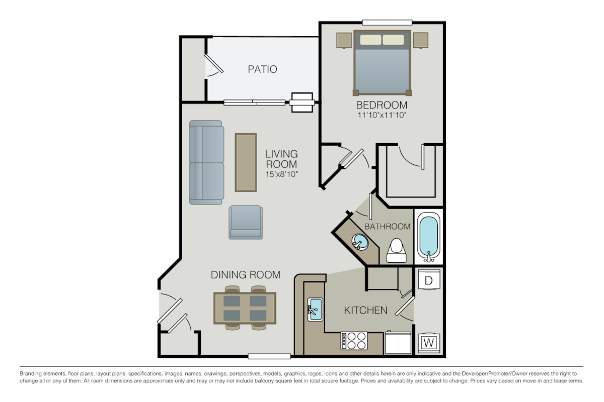 Floorplan diagram for The Atherton, showing 1 bedroom