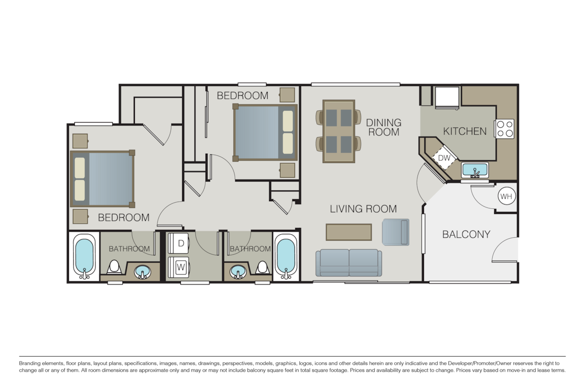 Floorplan diagram for Del Bellagio, showing 2 bedroom