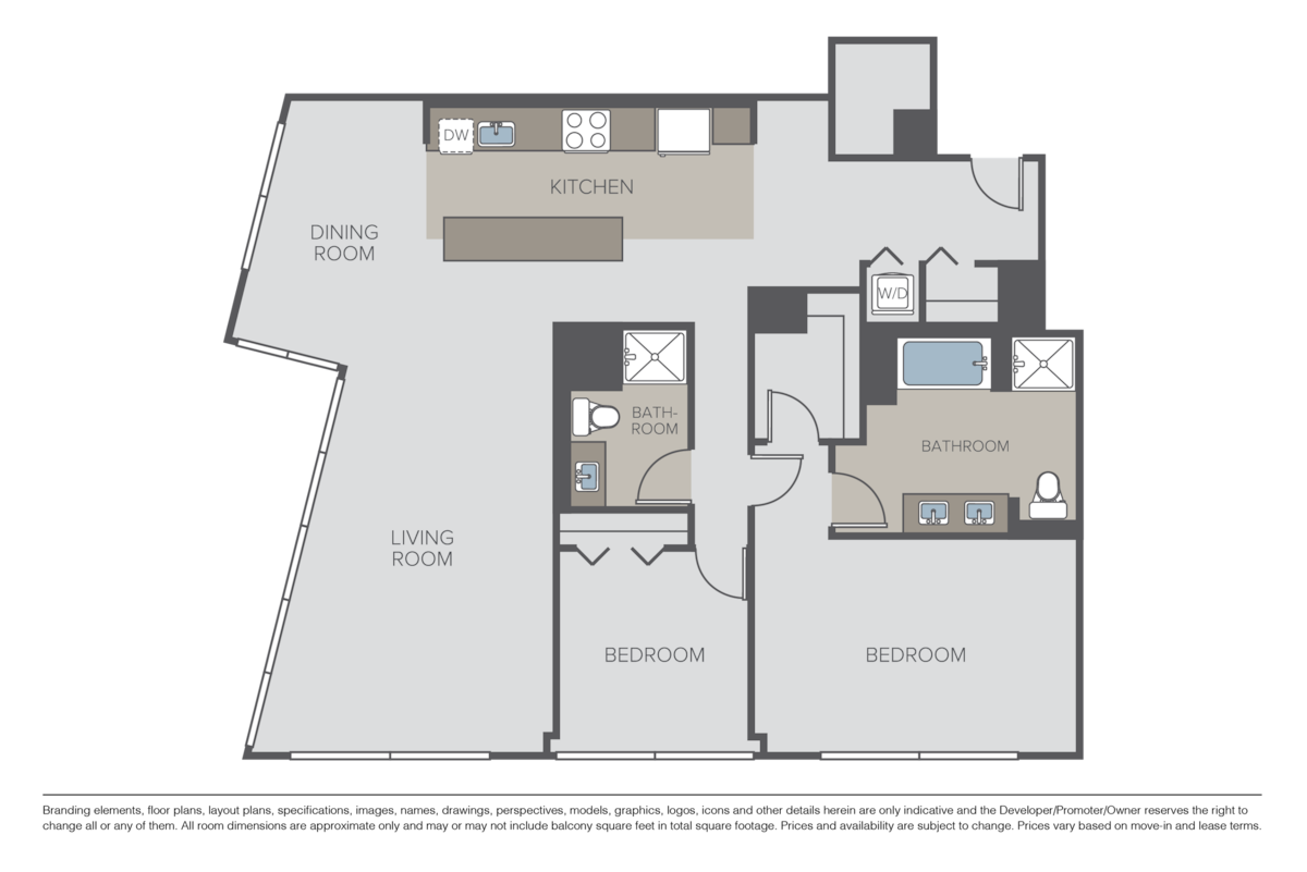 Floorplan diagram for Plan 2M, showing 2 bedroom