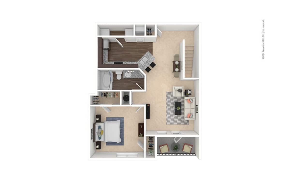 Floorplan diagram for A3A-A4A - Fort Bend I, II, showing 1 bedroom