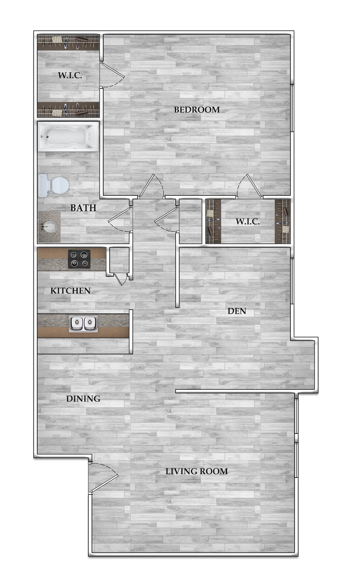 Floorplan diagram for 1x1 812 SF, showing 1 bedroom