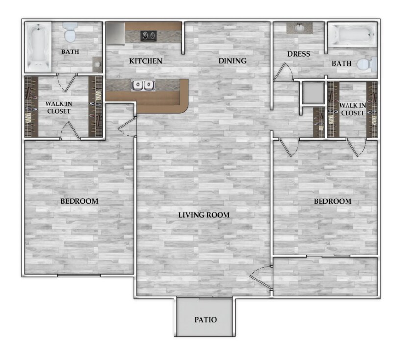 Floorplan diagram for 1x1 528 SF, showing 1 bedroom