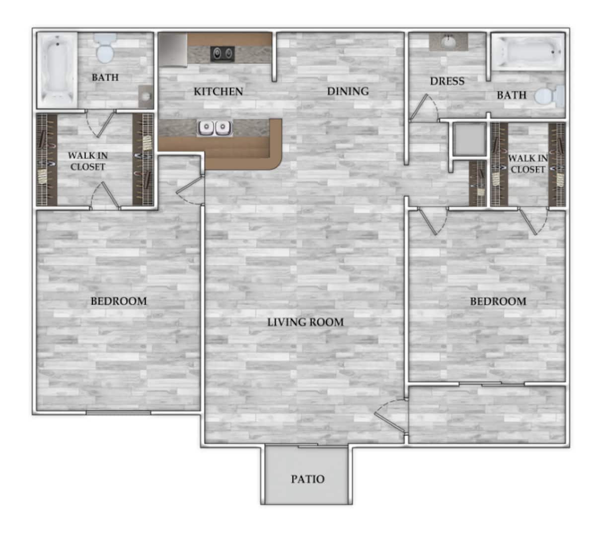 Floorplan diagram for 1x1 528 SF, showing 1 bedroom