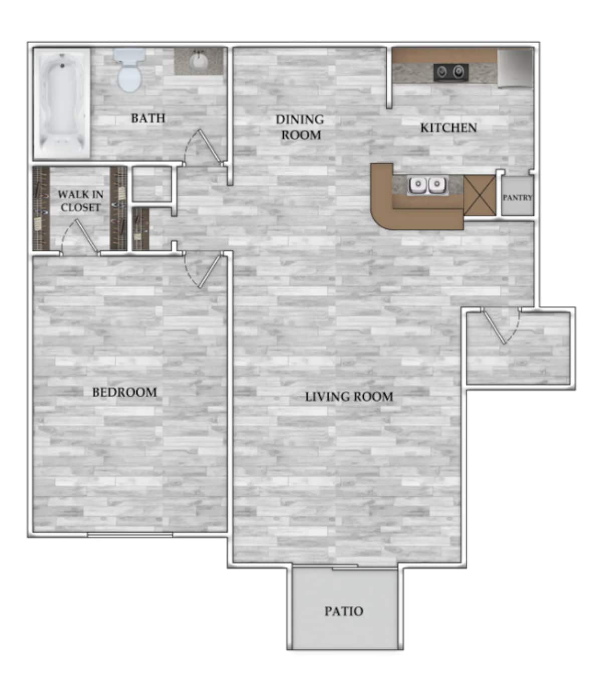 Floorplan diagram for 1x1 757 SF, showing 1 bedroom