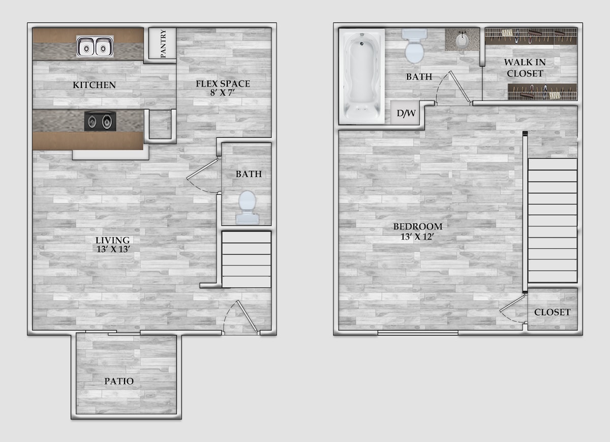 Floorplan diagram for 1x1.5 730 SF, showing 1 bedroom