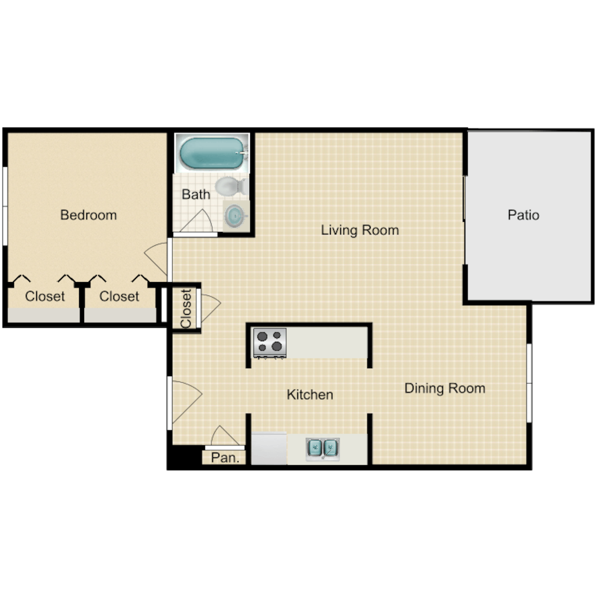 Floorplan diagram for 1x1, showing 1 bedroom