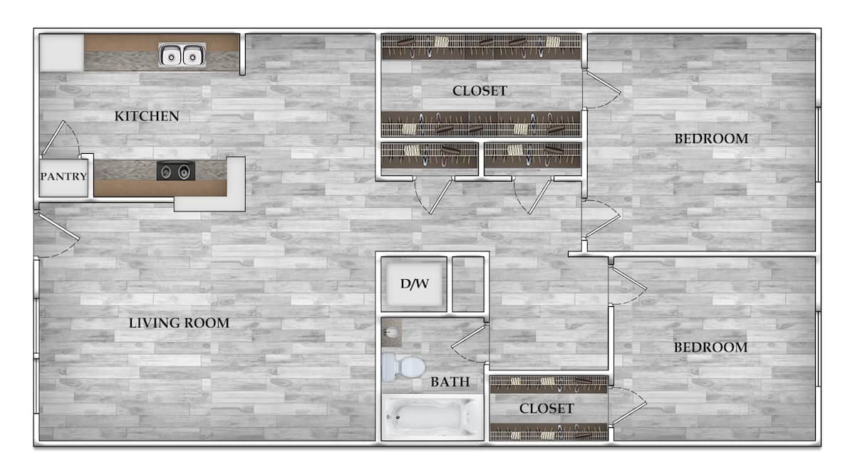 Floorplan diagram for 1x1 706 SF, showing 1 bedroom