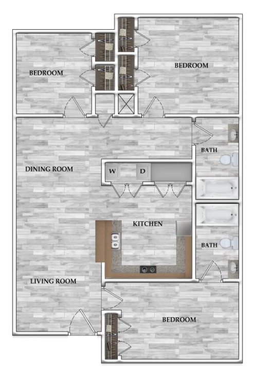 Floorplan diagram for 3x2 1002 SF, showing 3 bedroom
