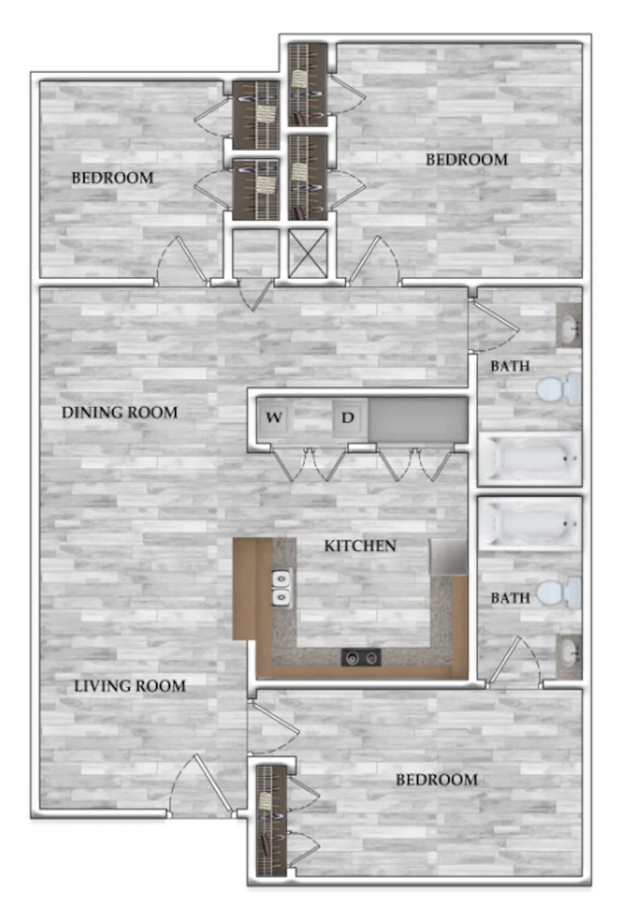 Floorplan diagram for 3x2 1002 SF, showing 3 bedroom