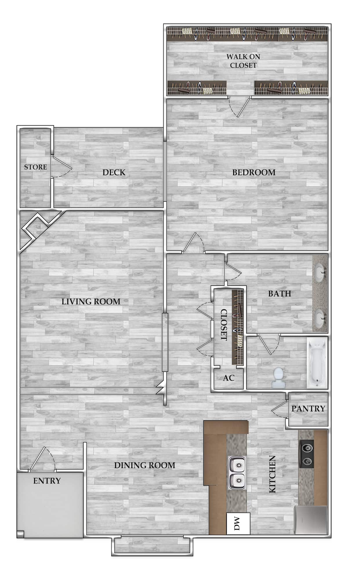 Floorplan diagram for 1x1 830 sf, showing 1 bedroom