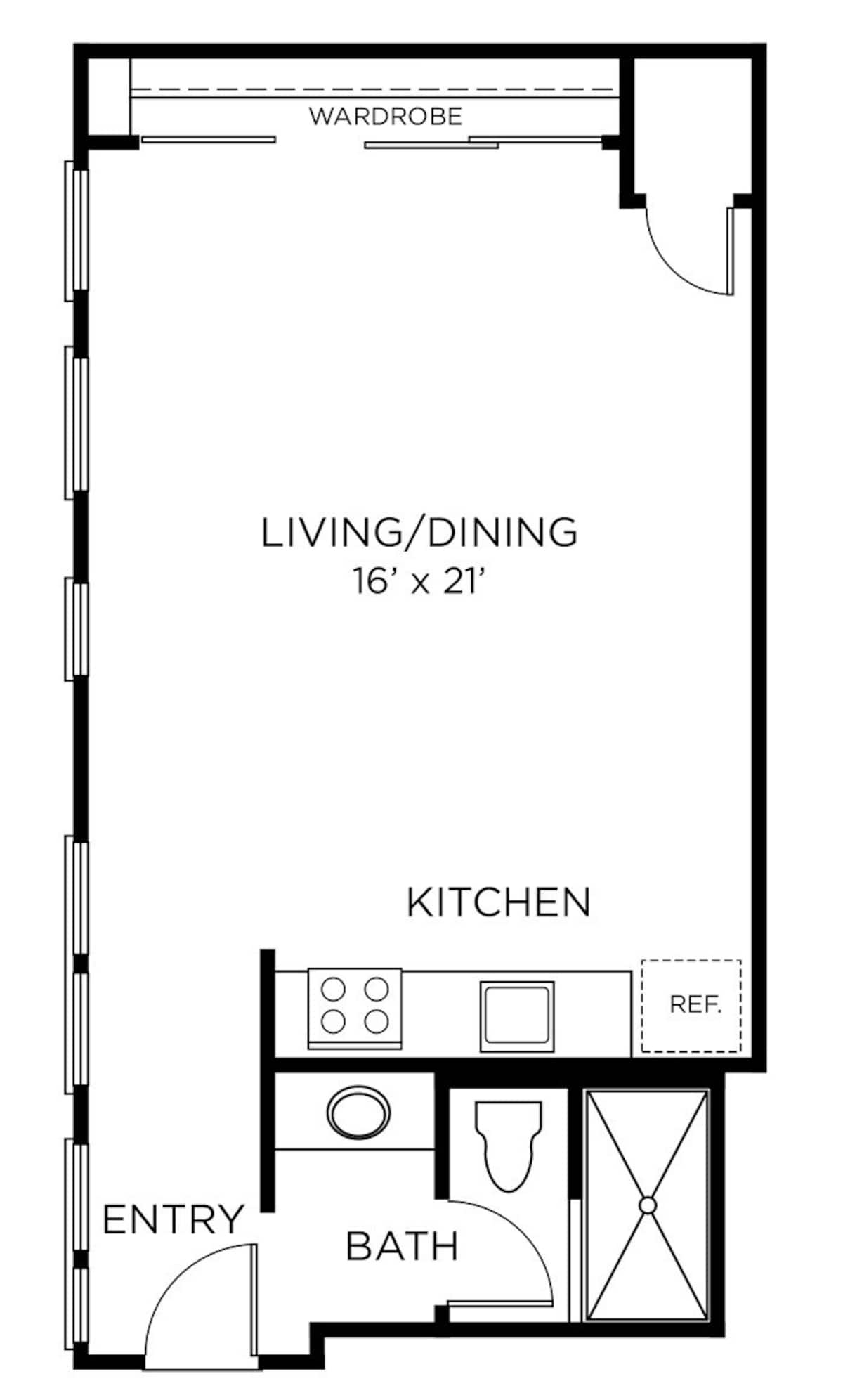 Floorplan diagram for A2 - Studio, showing Studio