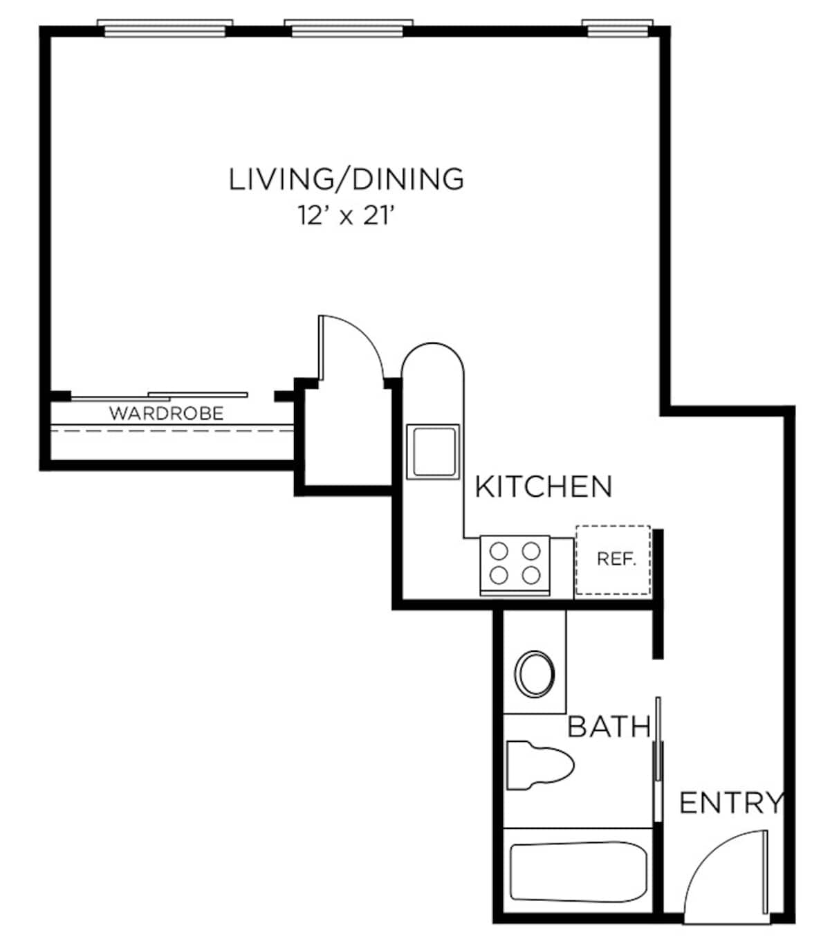 Floorplan diagram for A1 - Studio, showing Studio