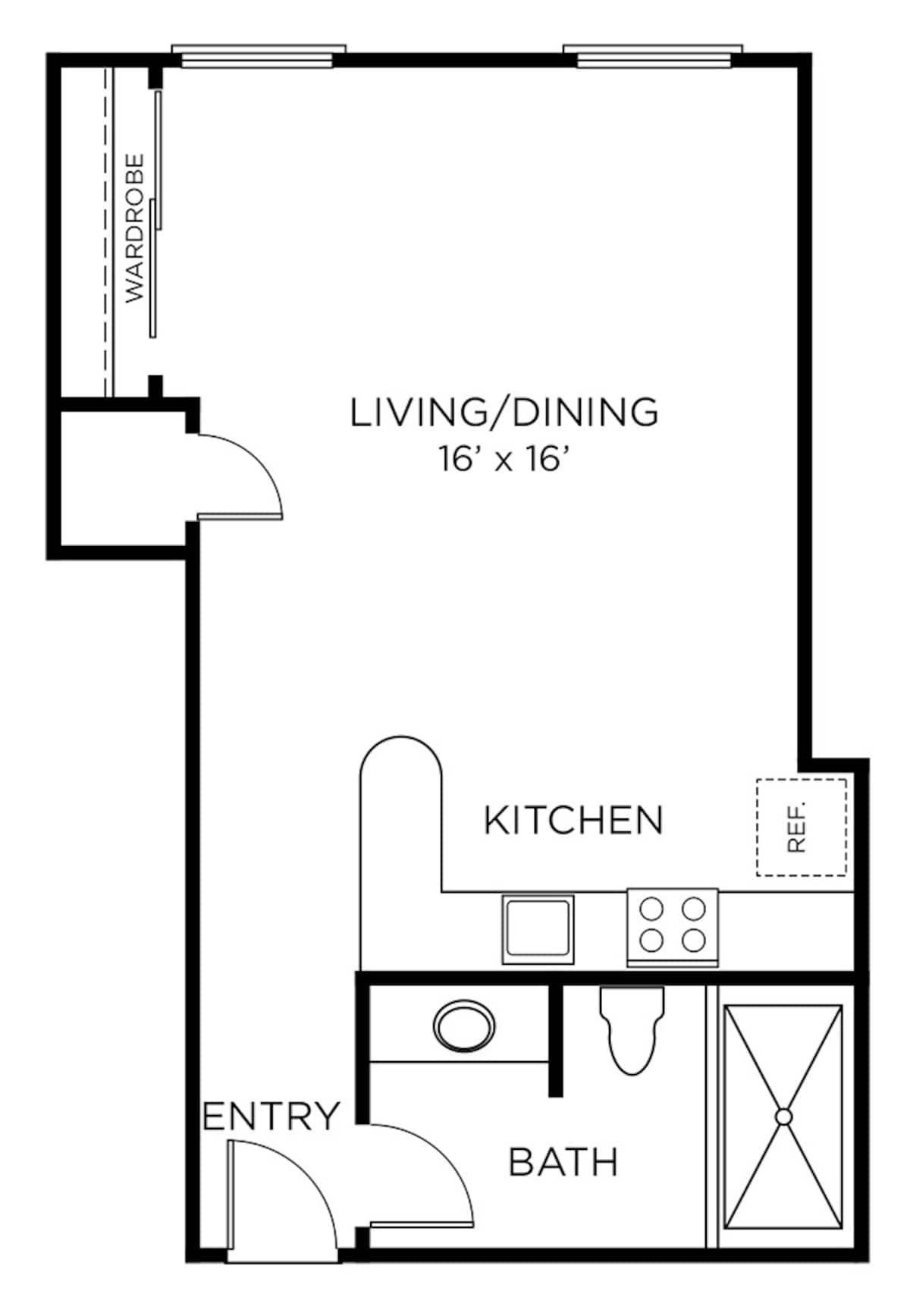 Floorplan diagram for A3 - Studio, showing Studio