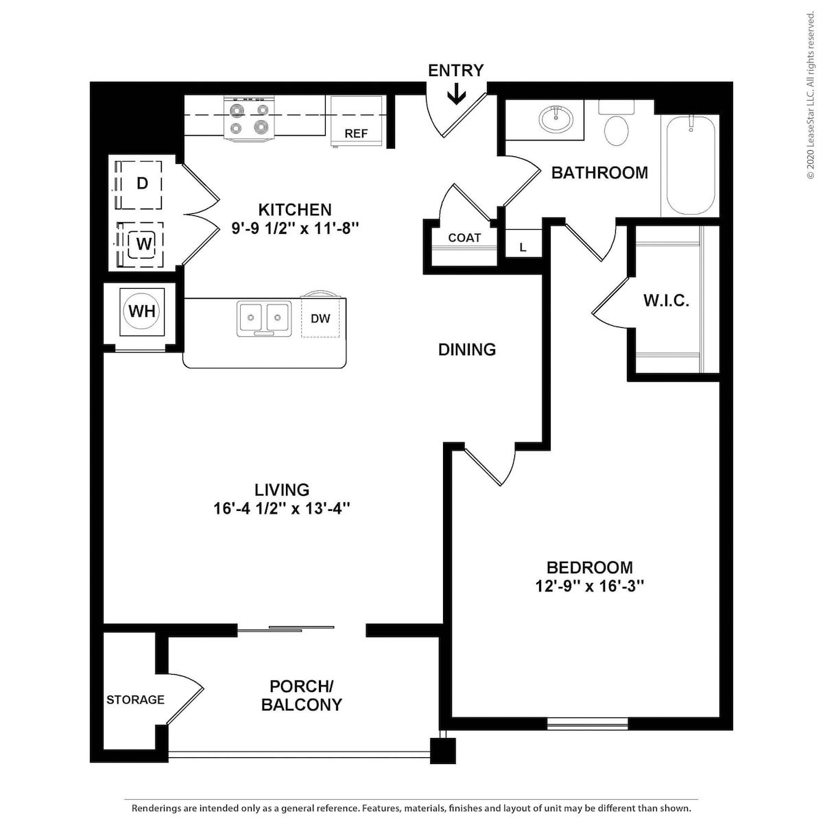 Floorplan diagram for The Aberdeen I, showing 1 bedroom