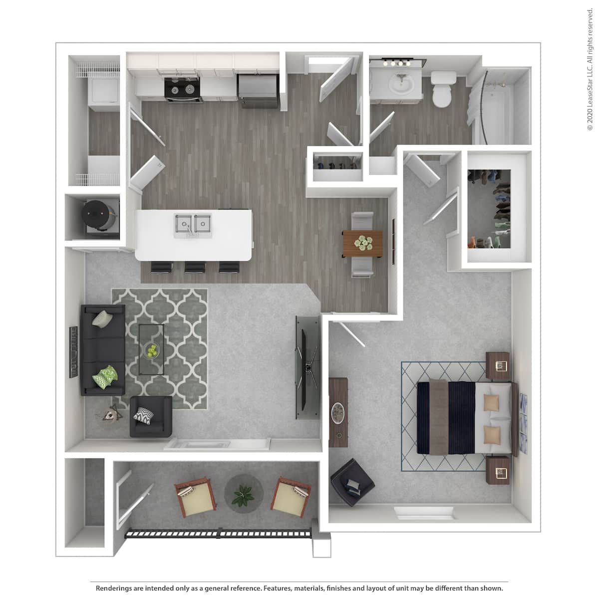 Floorplan diagram for The Aberdeen, showing 1 bedroom
