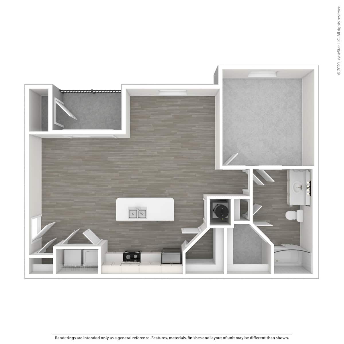 Floorplan diagram for The Harriet, showing 1 bedroom