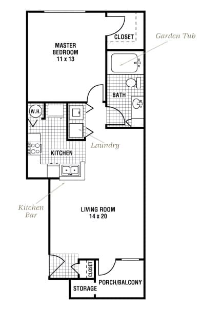 Floorplan diagram for Pine Valley, showing 1 bedroom
