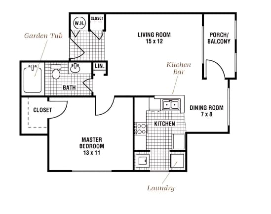 Floorplan diagram for Augusta , showing 1 bedroom