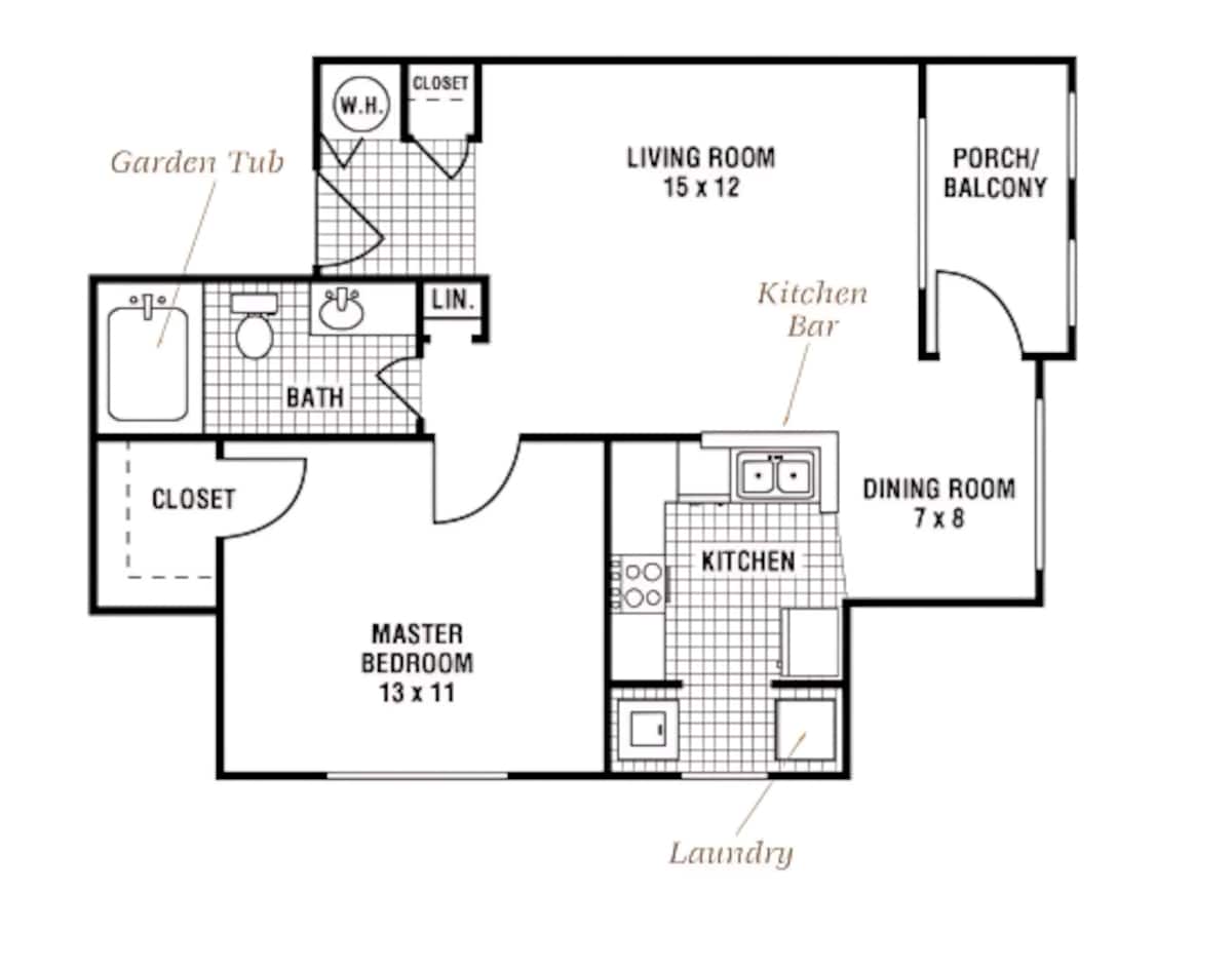 Floorplan diagram for Augusta , showing 1 bedroom