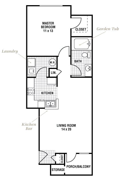 Floorplan diagram for Pebble Beach , showing 1 bedroom