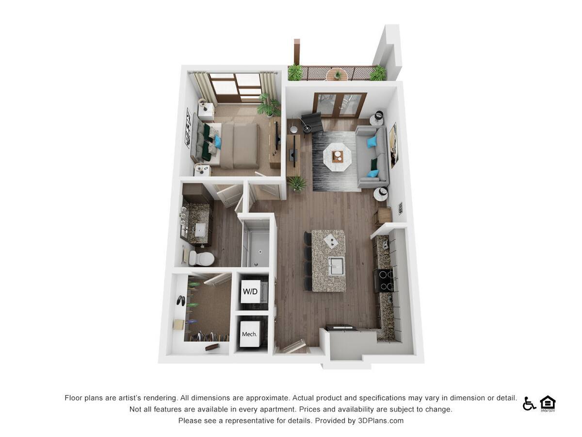 Floorplan diagram for A1A, showing 1 bedroom