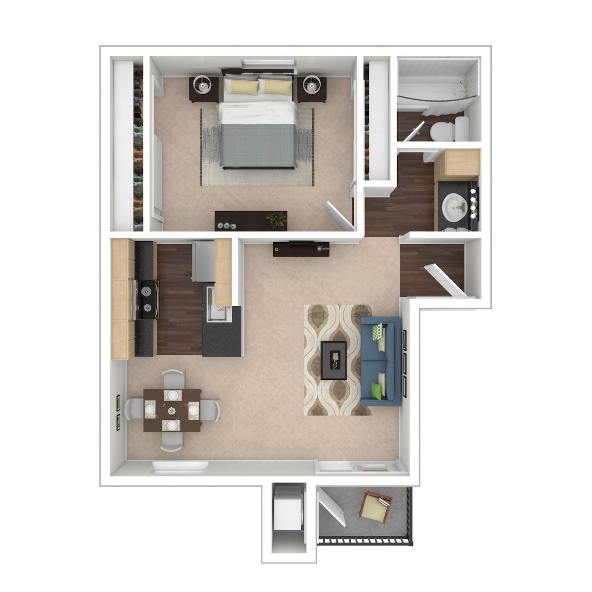 Floorplan diagram for One Bedroom, showing 1 bedroom