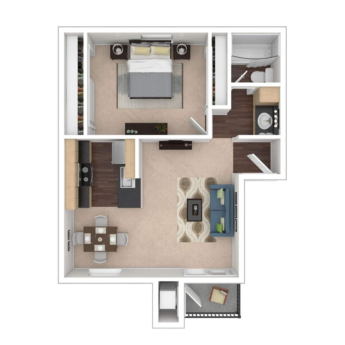 Floorplan diagram for One Bedroom, showing 1 bedroom