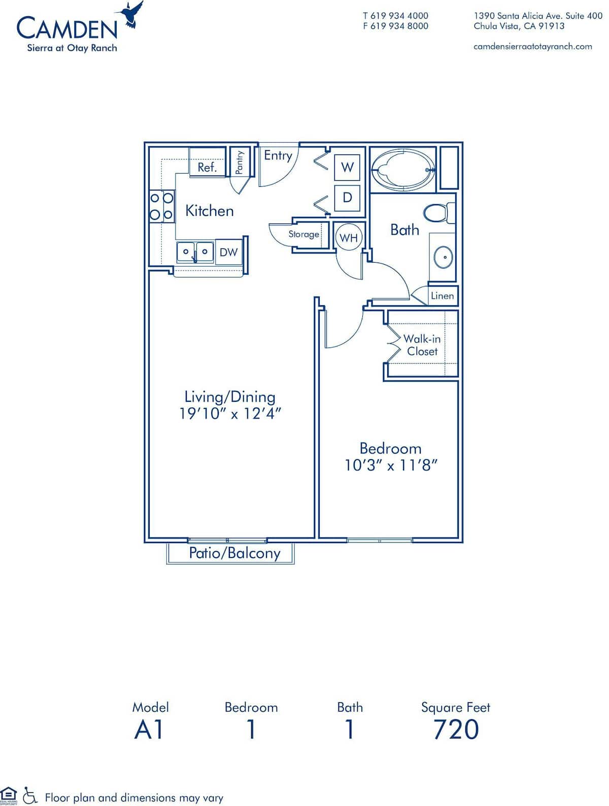Floorplan diagram for A1, showing 1 bedroom