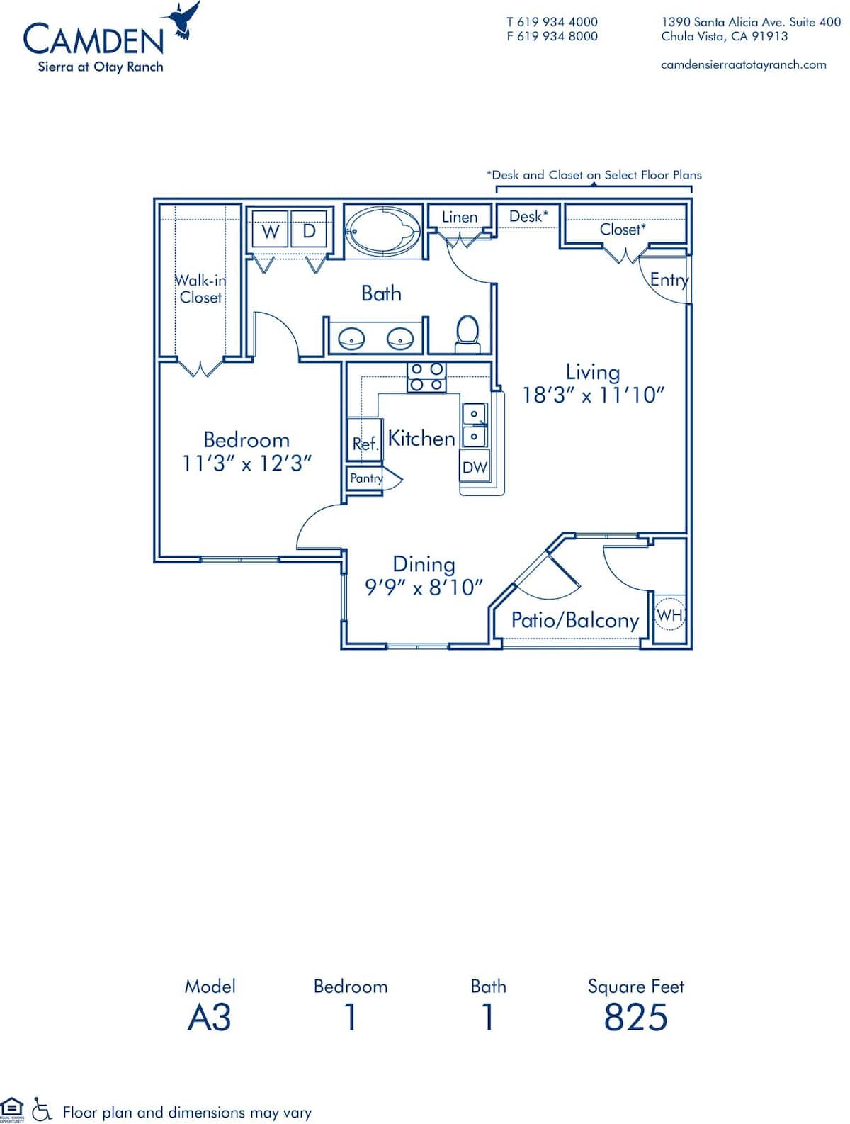 Floorplan diagram for A3, showing 1 bedroom