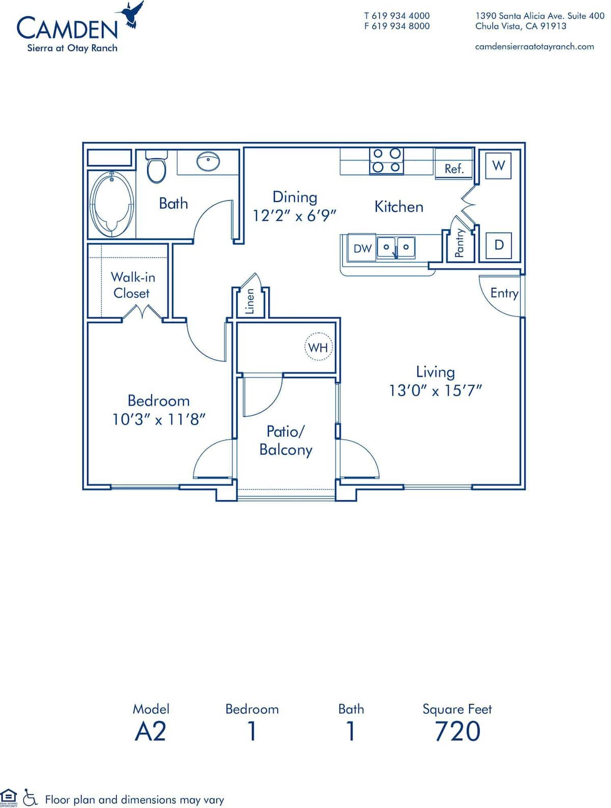Floorplan diagram for A2, showing 1 bedroom