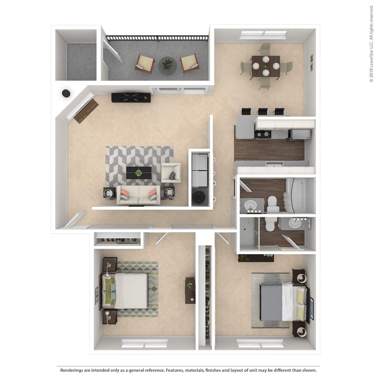 Floorplan diagram for The Cascade, showing 2 bedroom