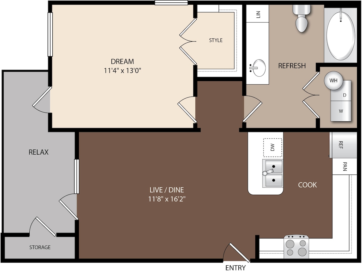 Floorplan diagram for A1A, showing 1 bedroom